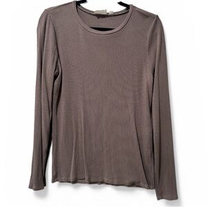 Cyrus Ribbed Long Sleeve Crewneck Top in Taupe